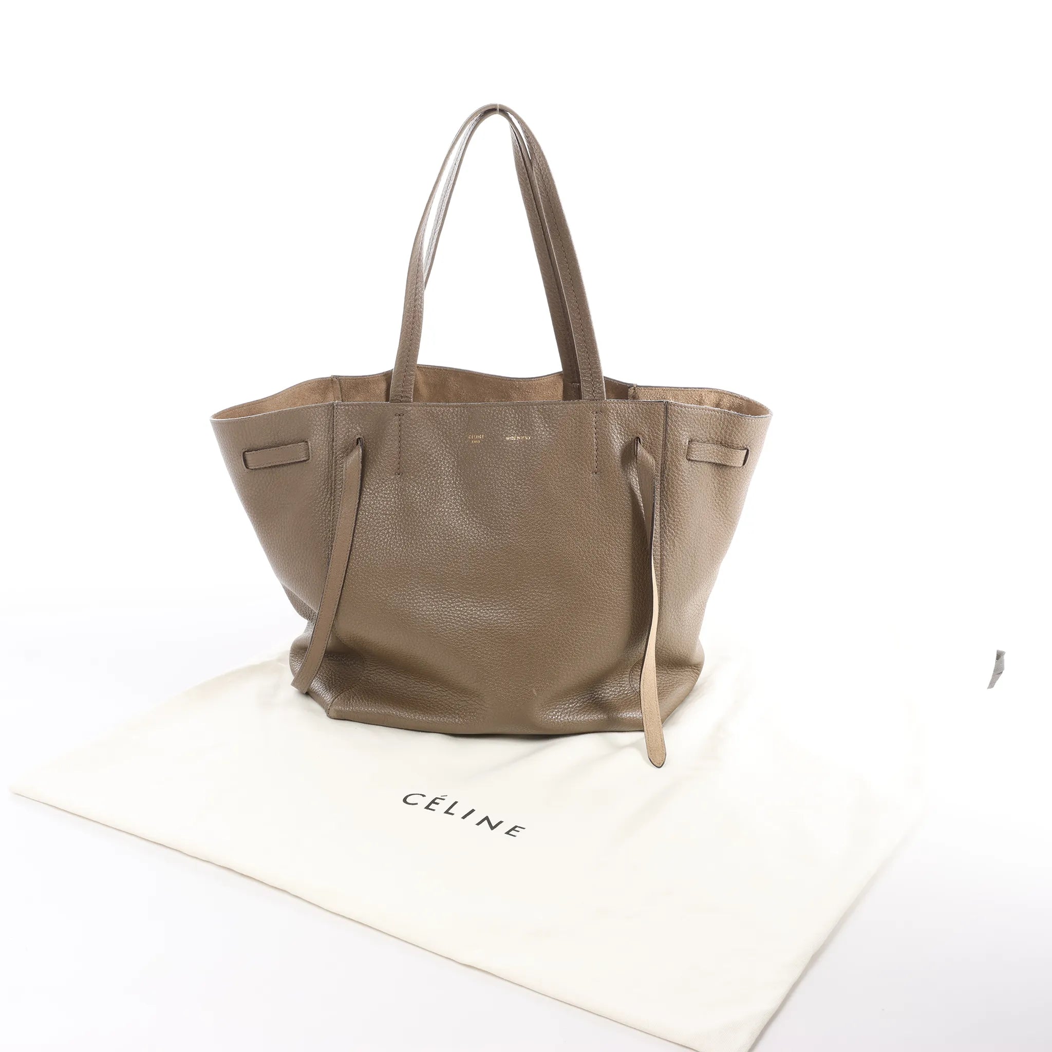 Celine Cabas Phantom Small Leather Shoulder Bag in Taupe