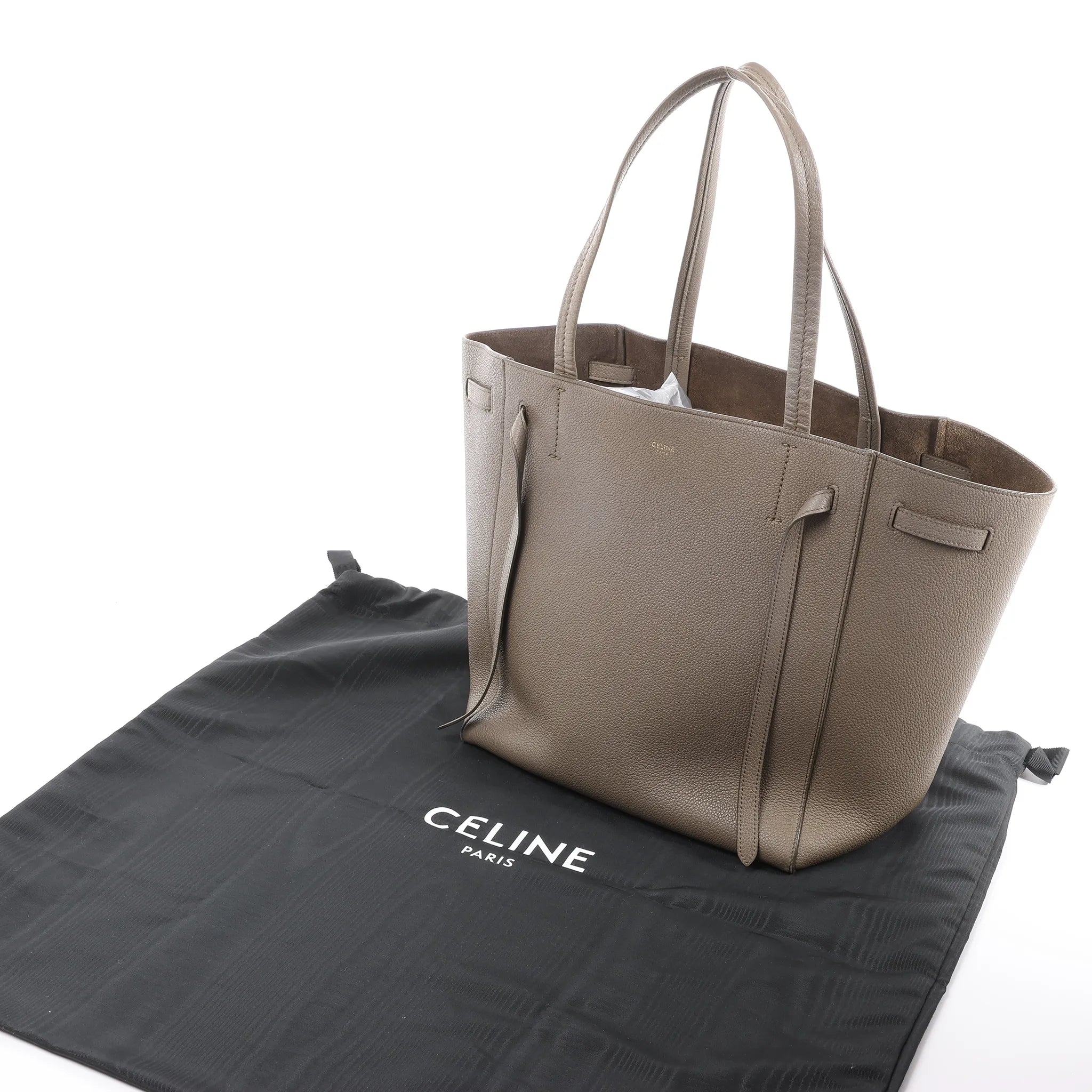 Celine Cabas Phantom Small Leather Shoulder Bag in Taupe