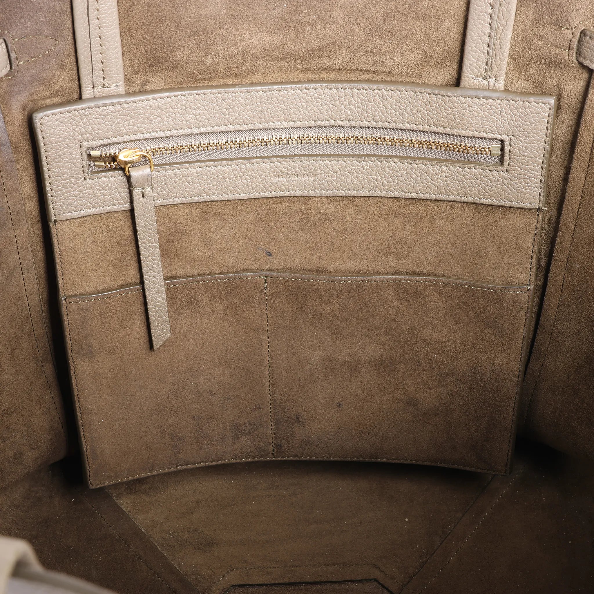 Celine Cabas Phantom Small Leather Shoulder Bag in Taupe