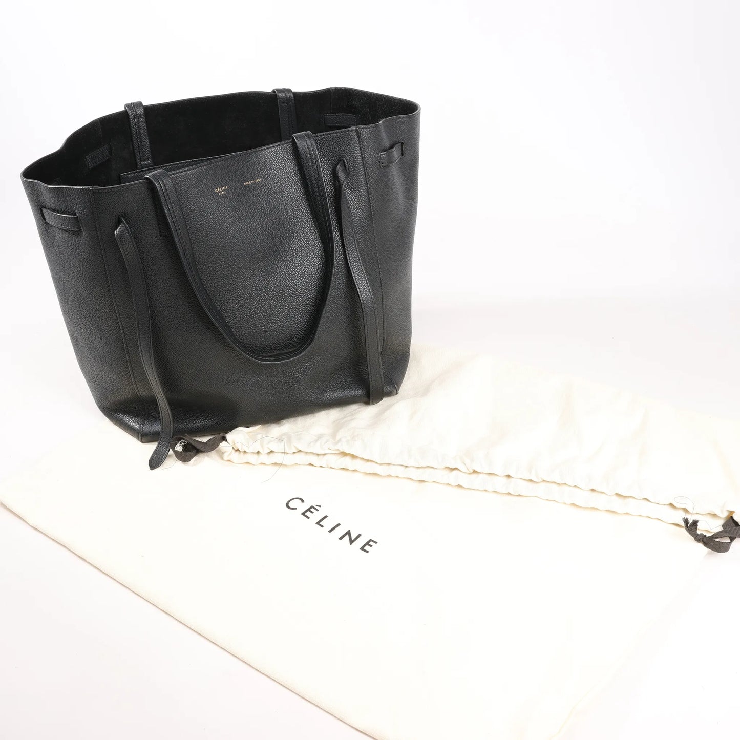 Celine Cabas Phantom Small Leather Shoulder Bag in Black