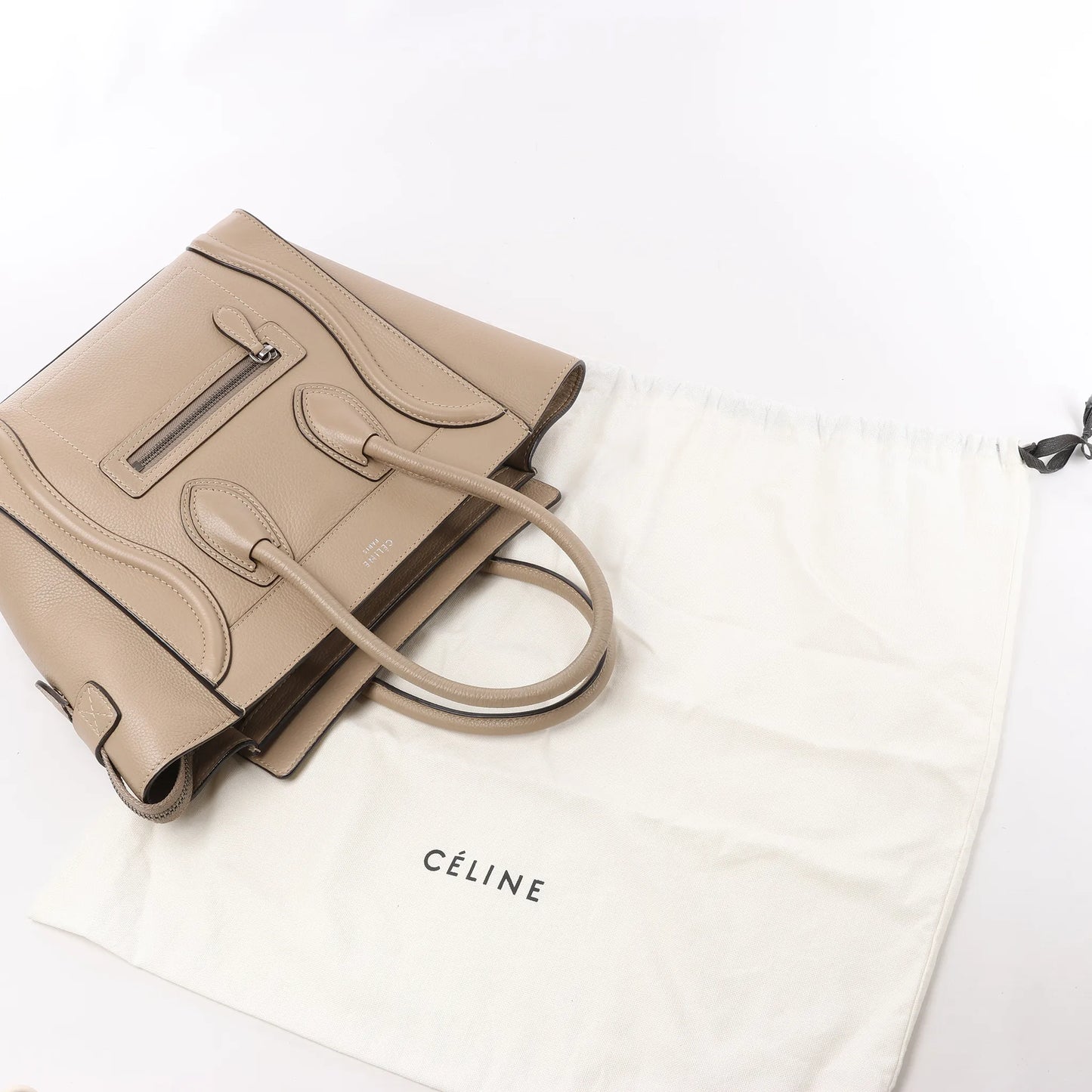 Celine Luggage Micro Leather Handbag in Beige