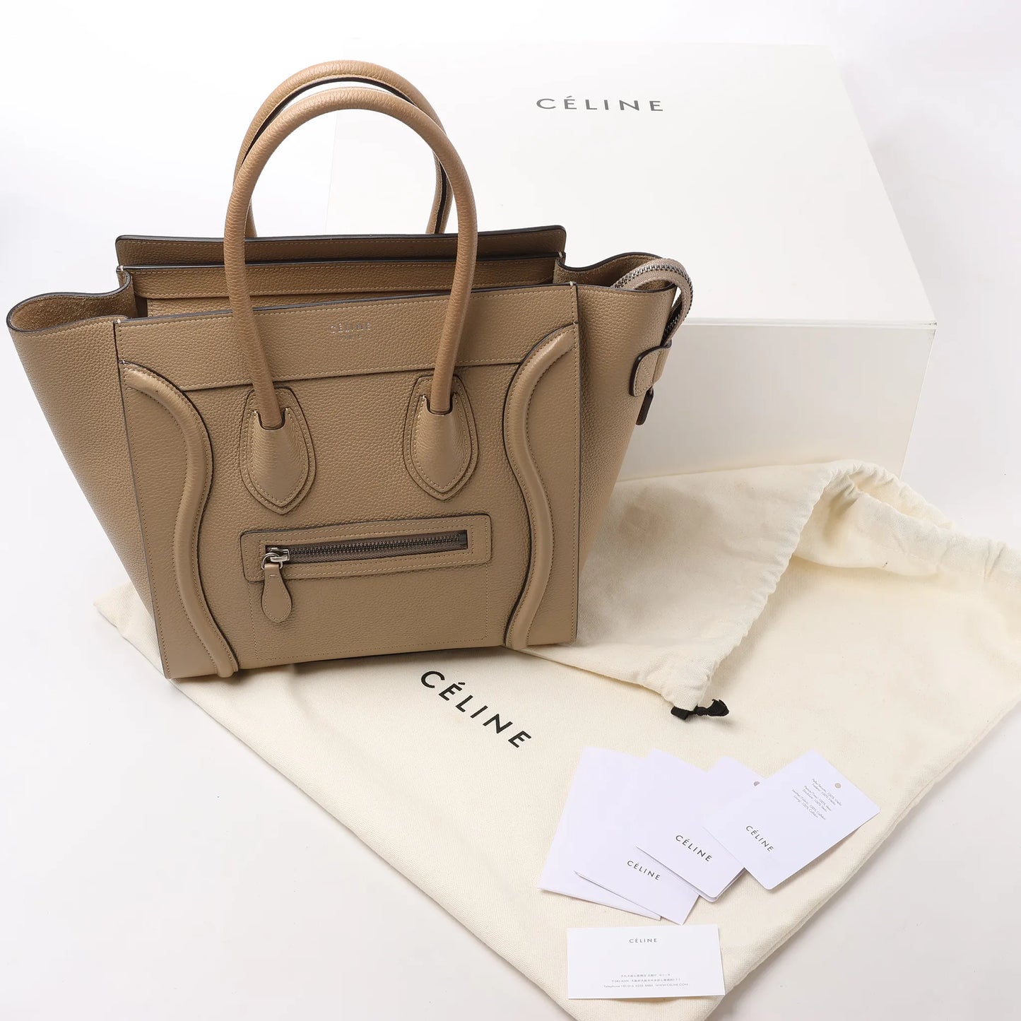 CELINE Luggage Micro Leather Handbag in Beige