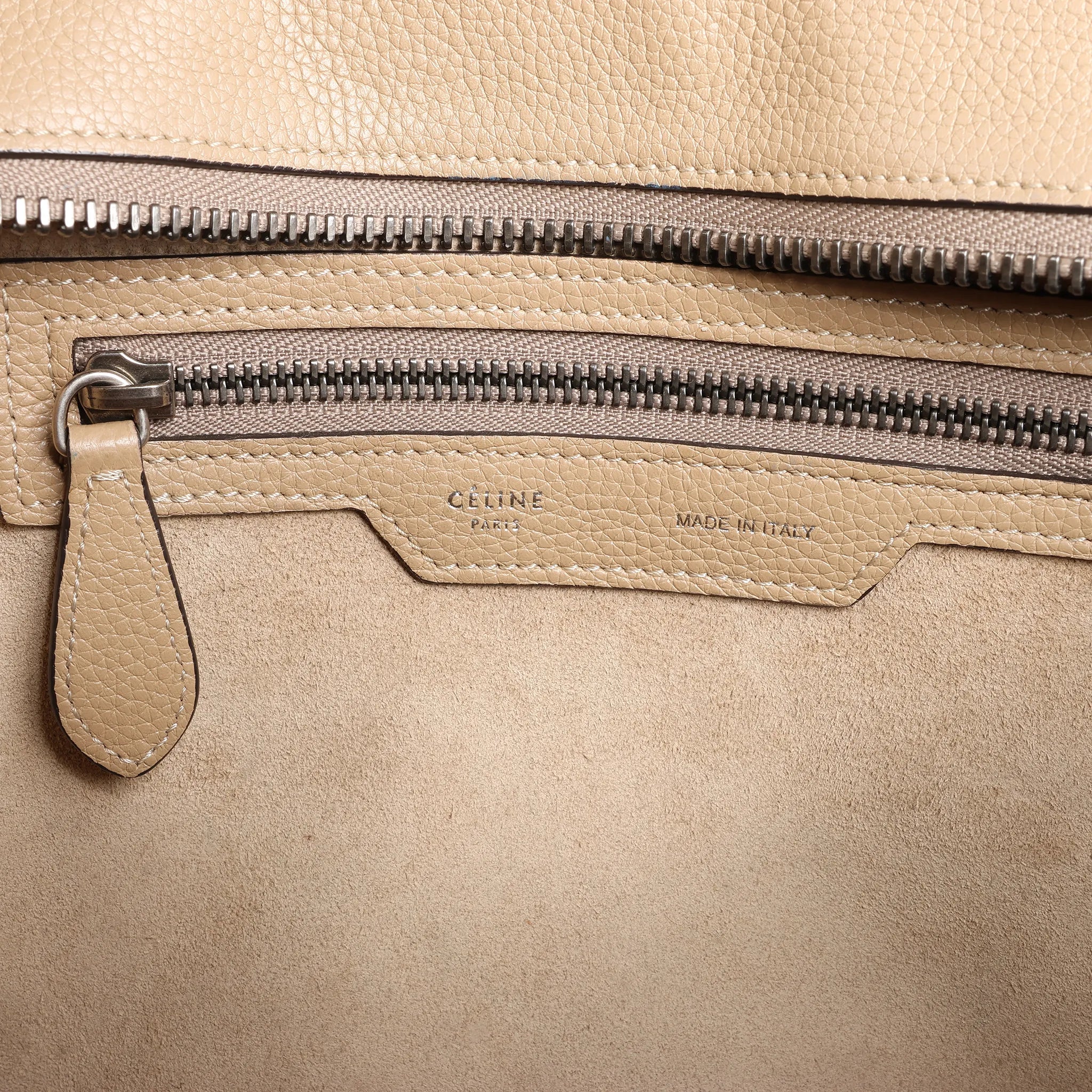 CELINE Luggage Micro Leather Handbag in Beige