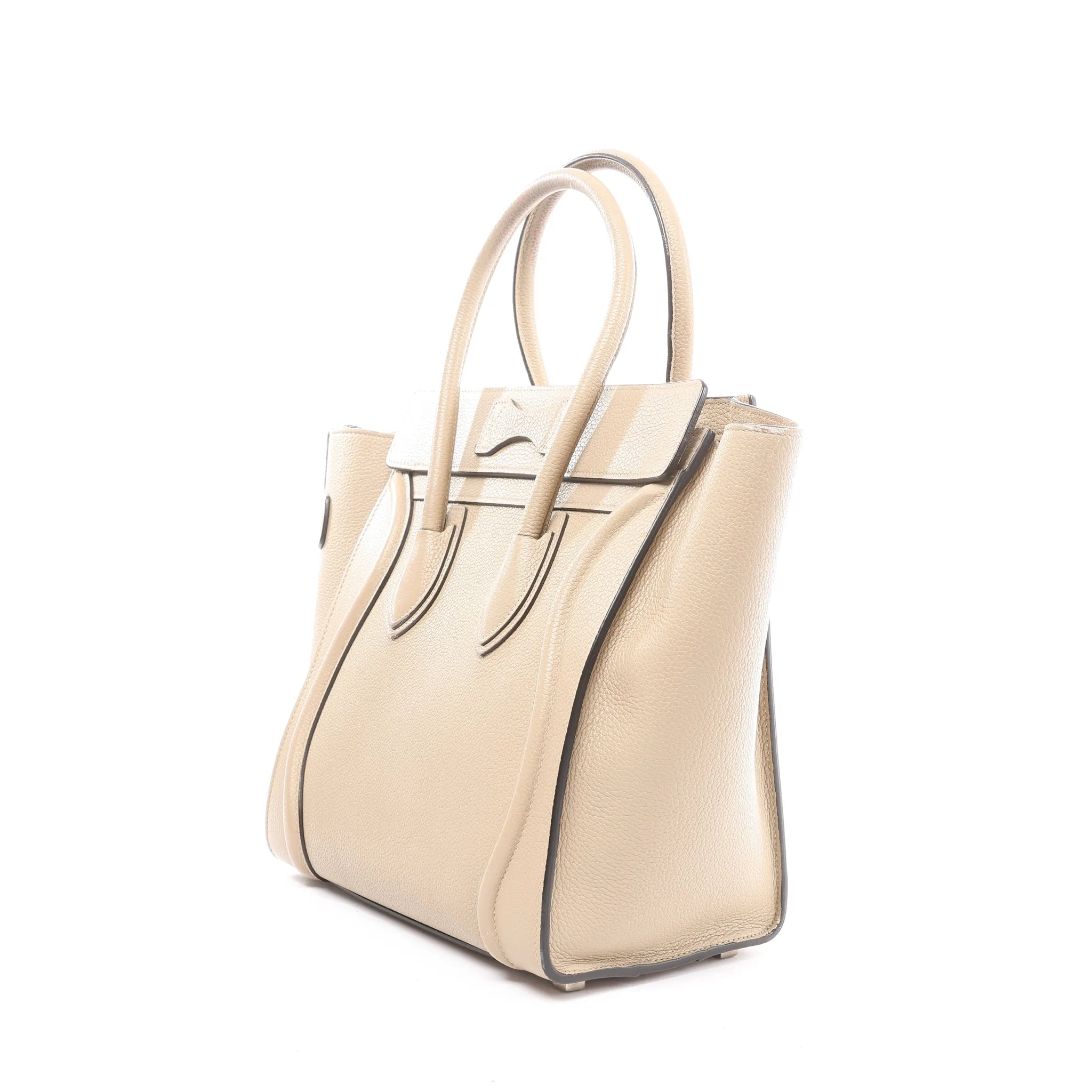 Celine Luggage Micro Leather Handbag in Beige
