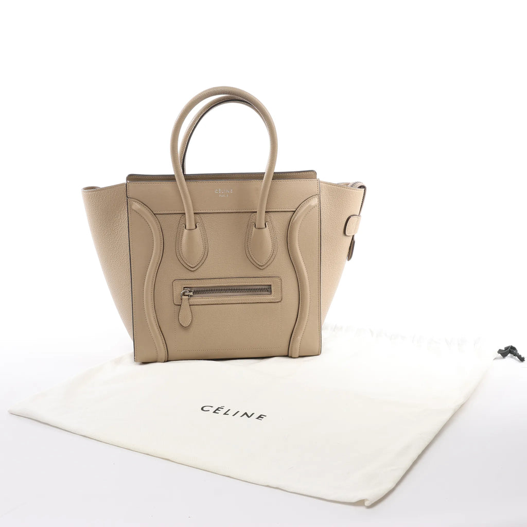 Celine Luggage Micro Leather Handbag in Beige