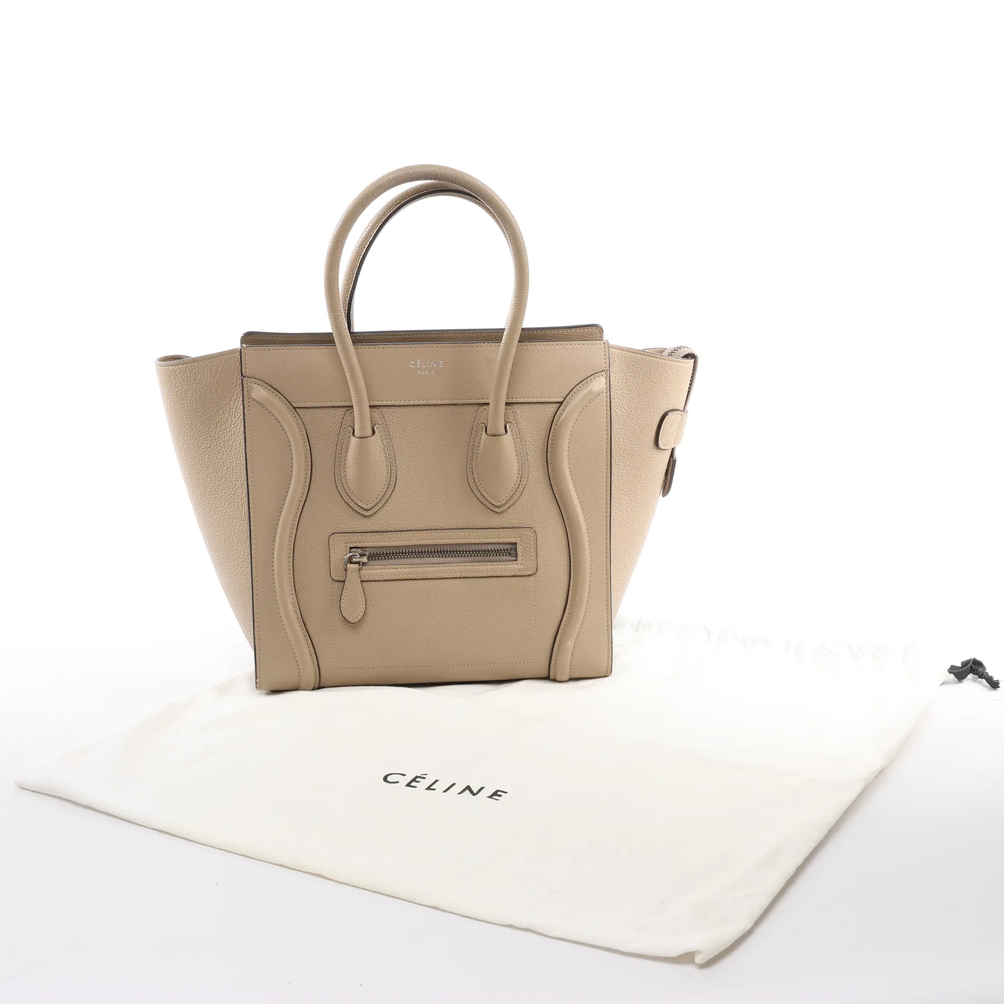 Celine Luggage Micro Leather Handbag in Beige