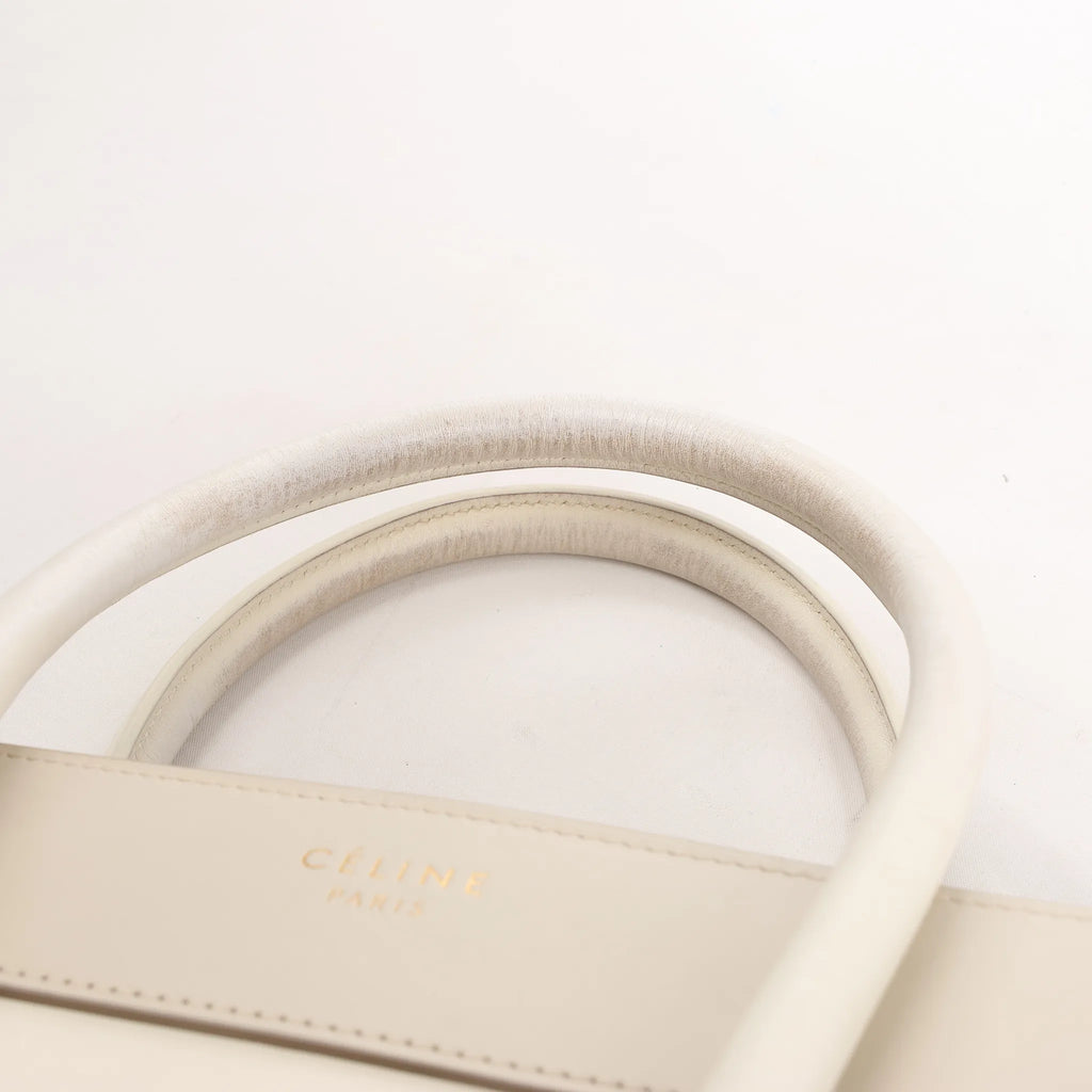 Celine Luggage Micro Leather Handbag in Beige x Gray
