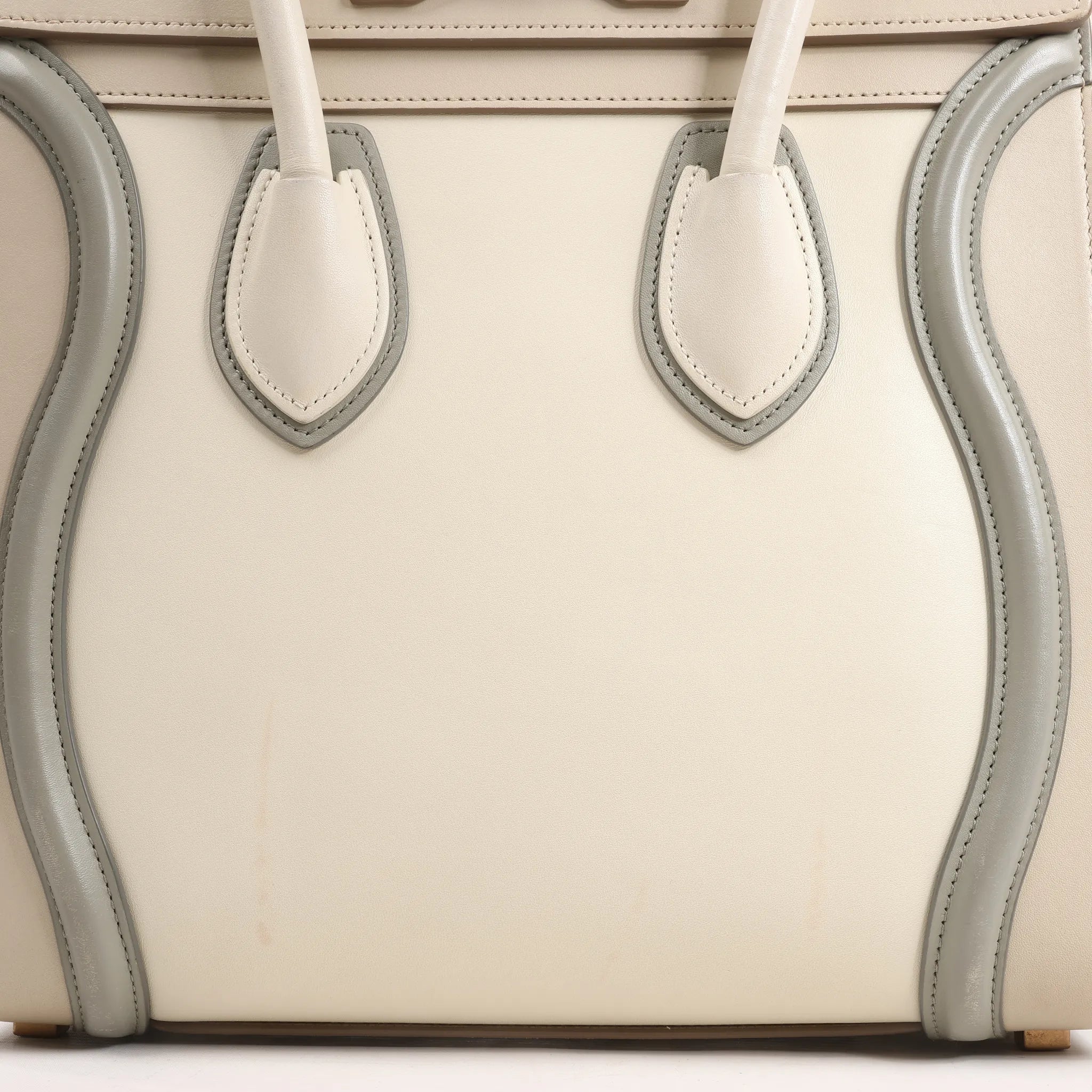 Celine Luggage Micro Leather Handbag in Beige x Gray
