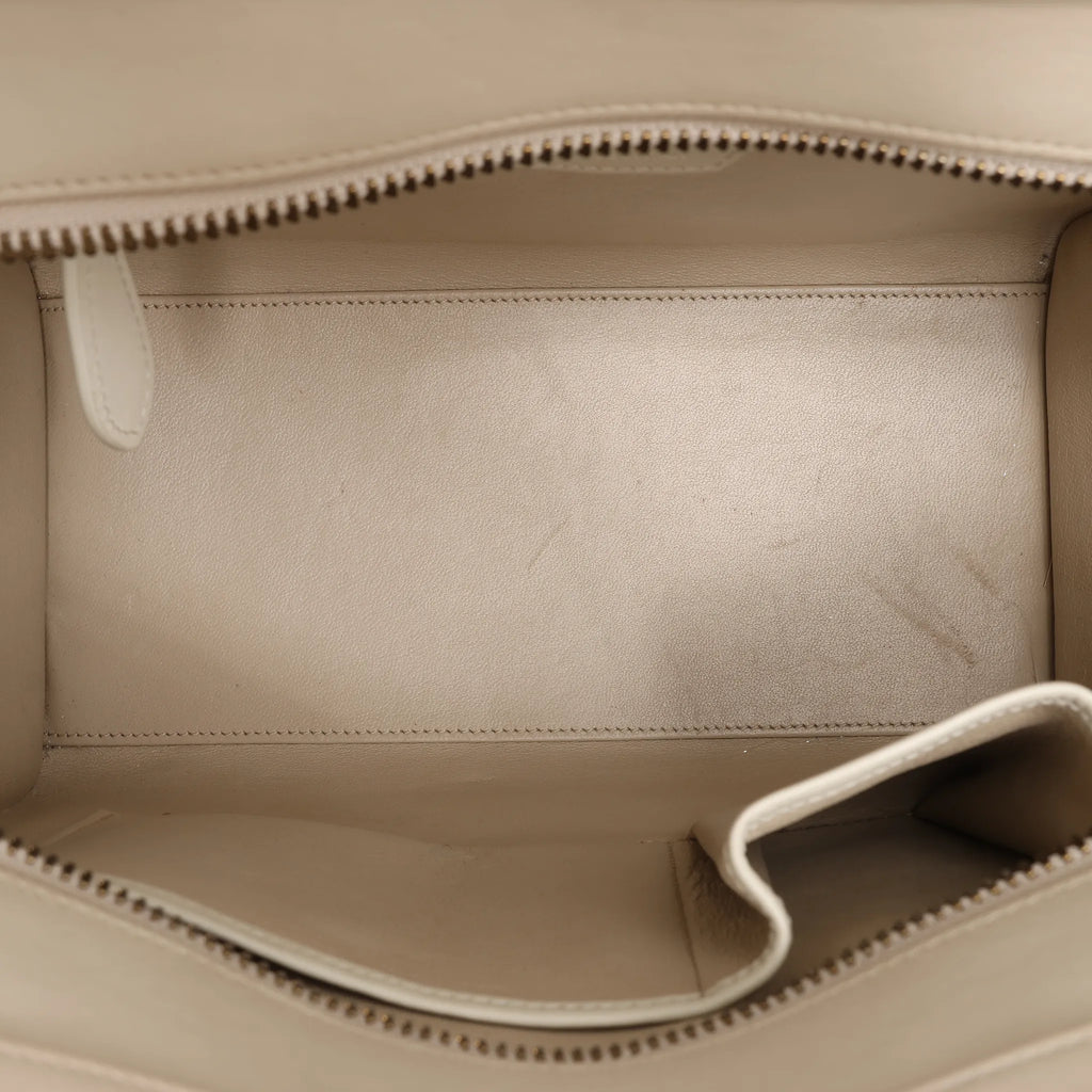 Celine Luggage Micro Leather Handbag in Beige x Gray