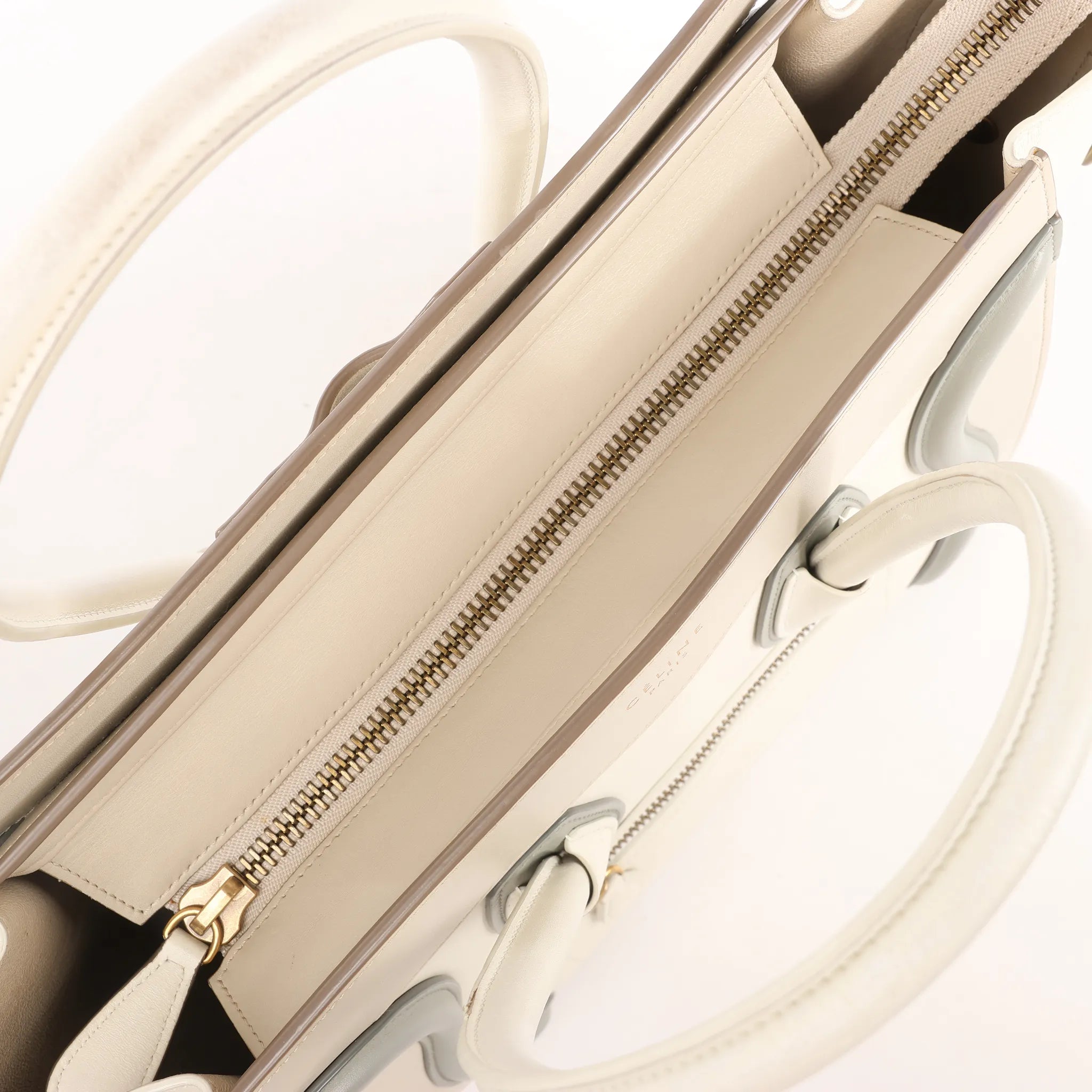 Celine Luggage Micro Leather Handbag in Beige x Gray