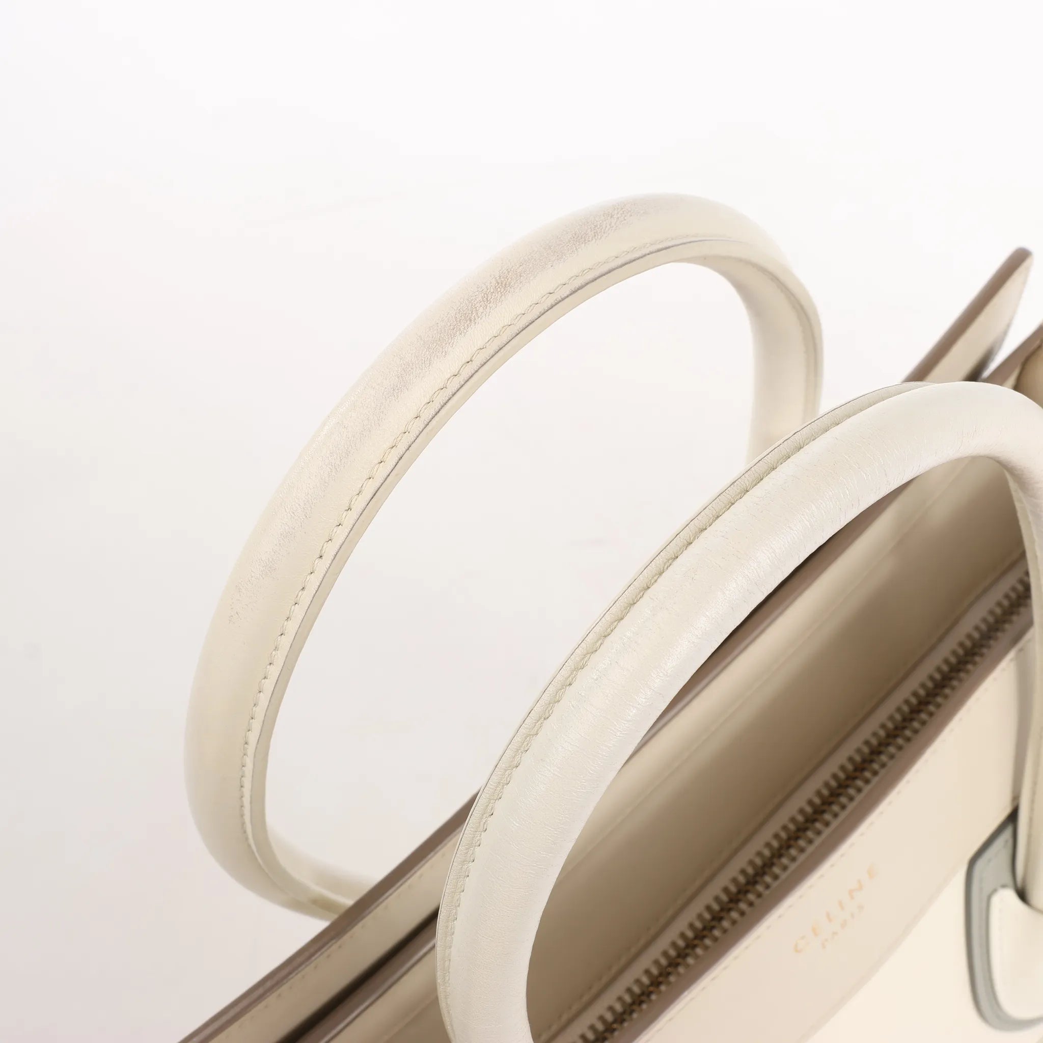 Celine Luggage Micro Leather Handbag in Beige x Gray