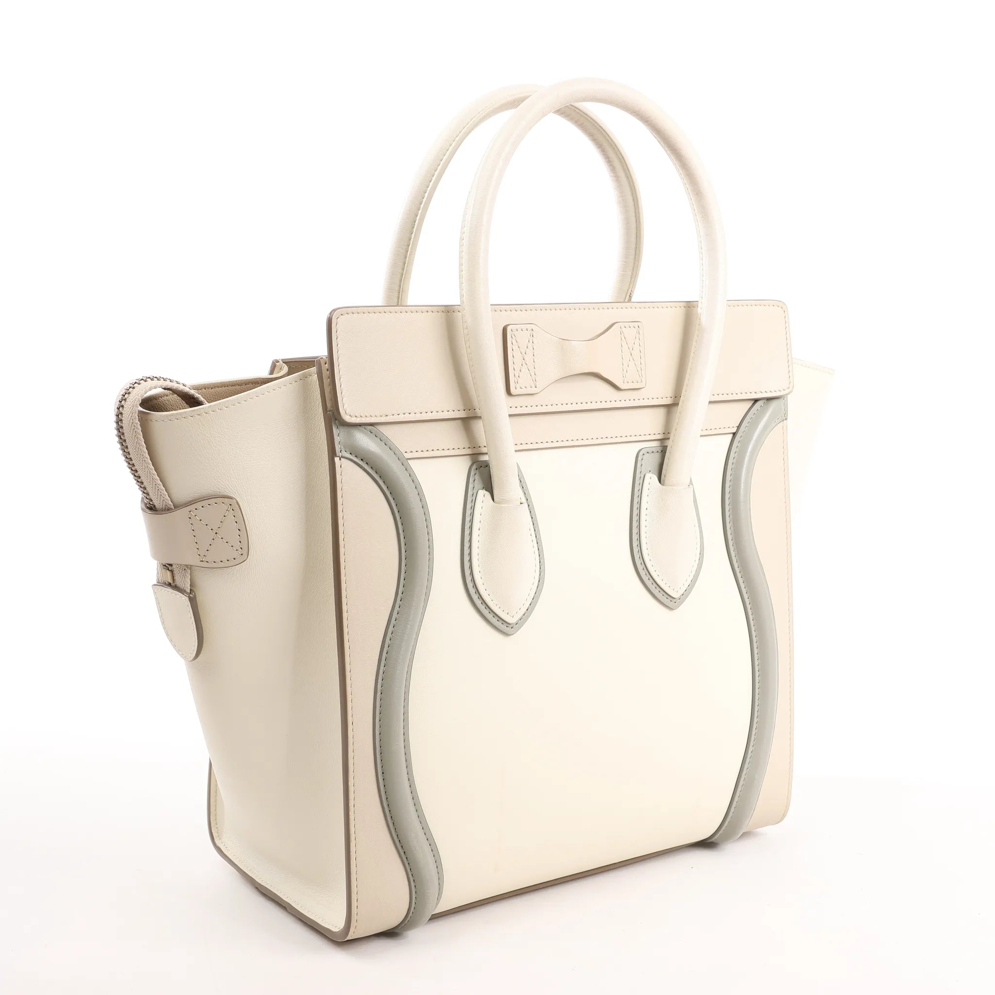 Celine Luggage Micro Leather Handbag in Beige x Gray