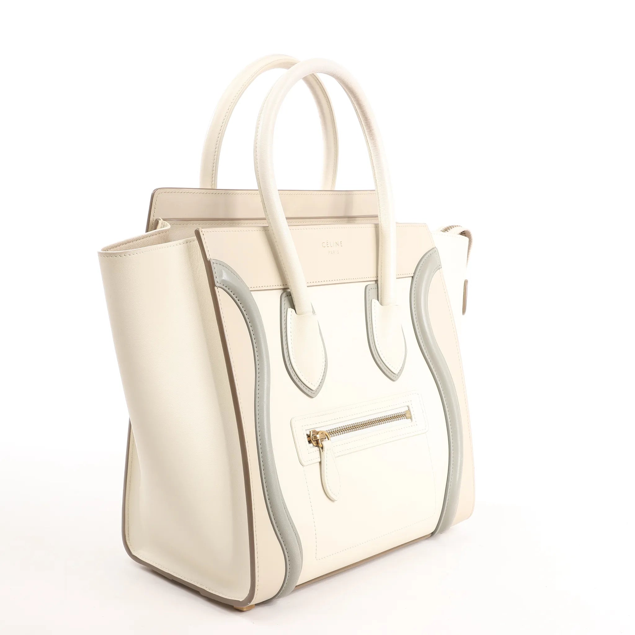 Celine Luggage Micro Leather Handbag in Beige x Gray