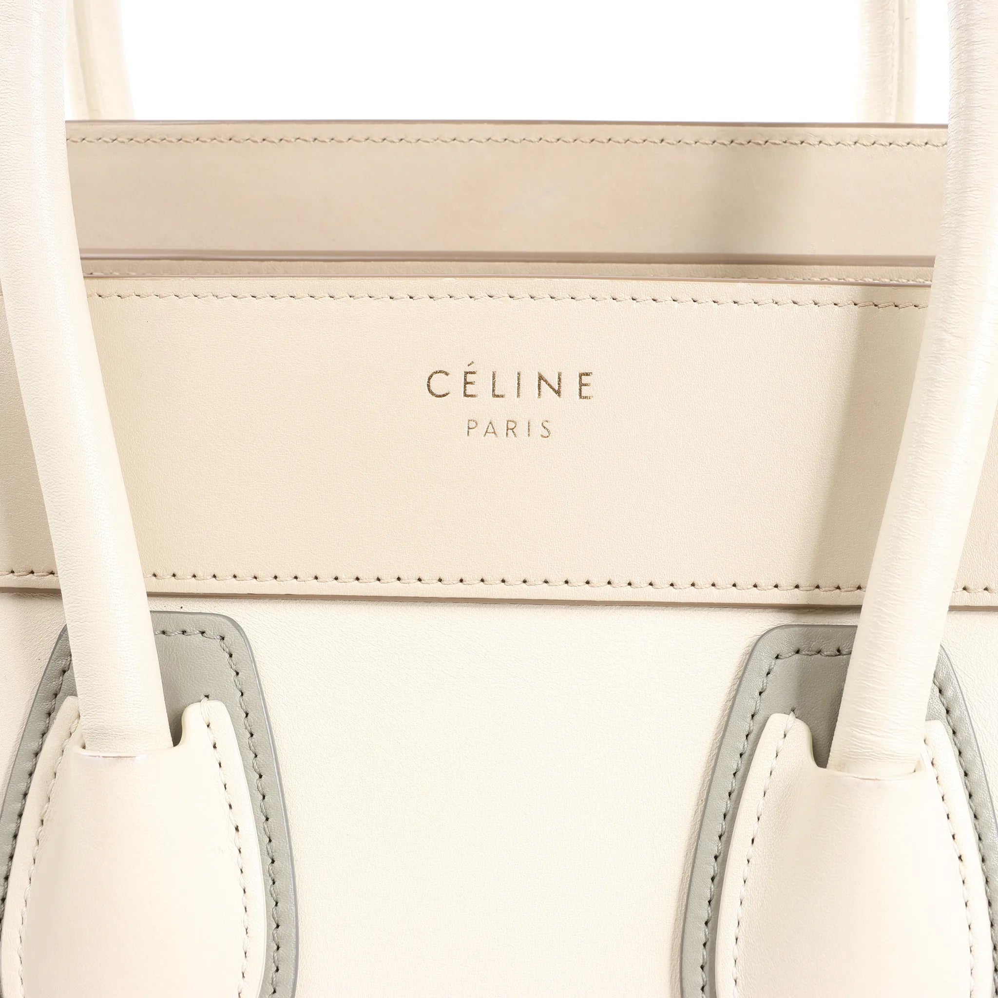 Celine Luggage Micro Leather Handbag in Beige x Gray