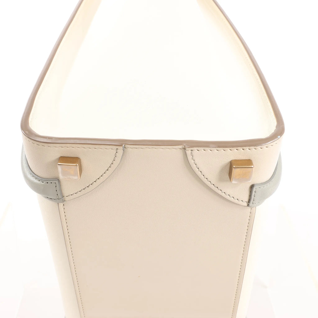 Celine Luggage Micro Leather Handbag in Beige x Gray