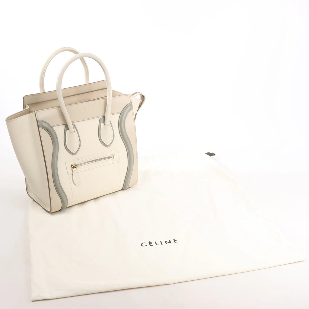 Celine Luggage Micro Leather Handbag in Beige x Gray