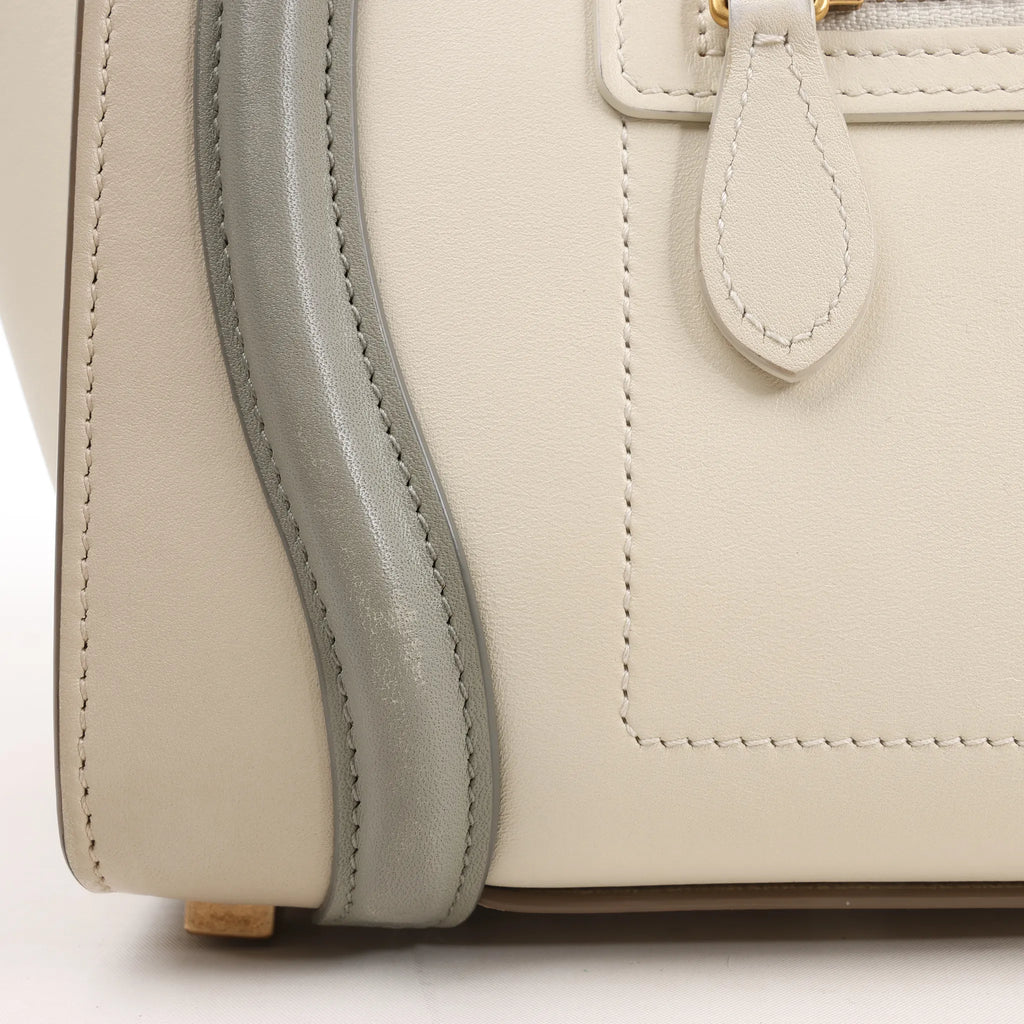 Celine Luggage Micro Leather Handbag in Beige x Gray