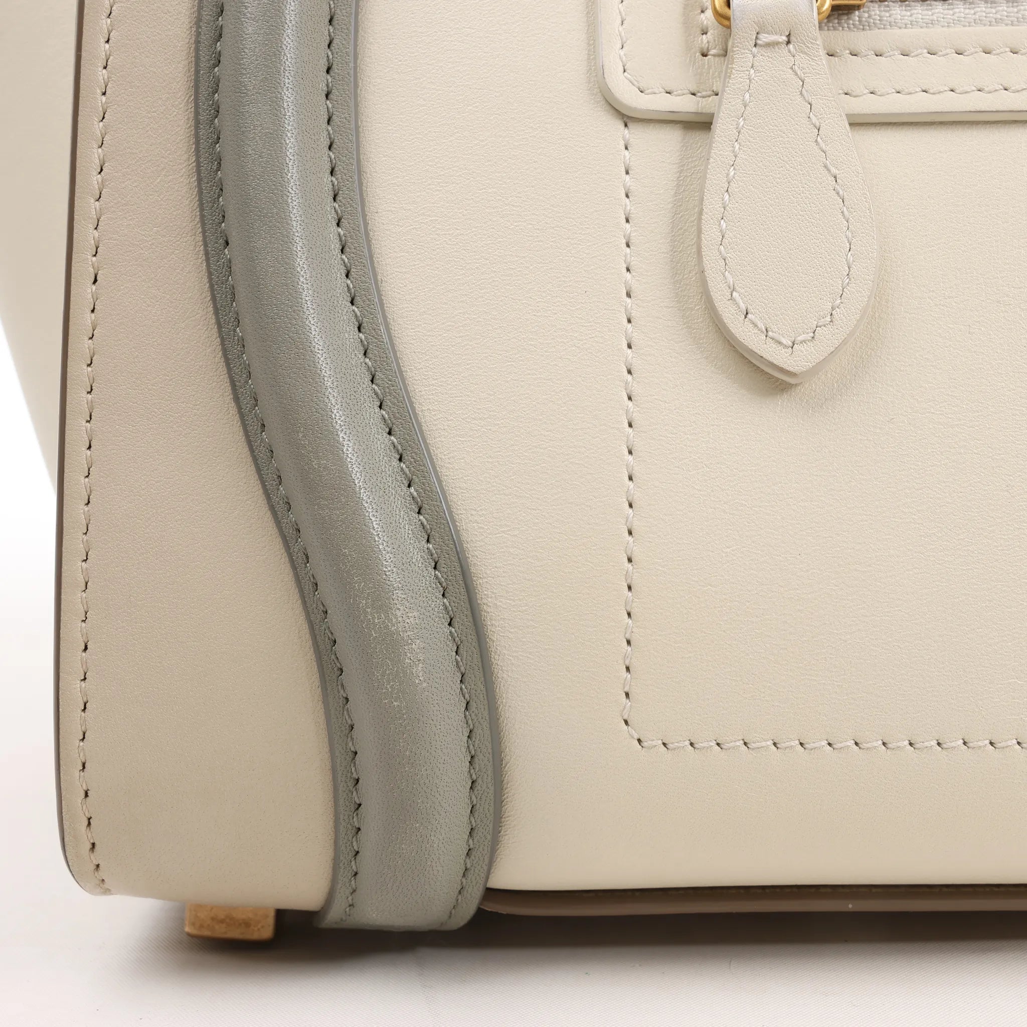 Celine Luggage Micro Leather Handbag in Beige x Gray