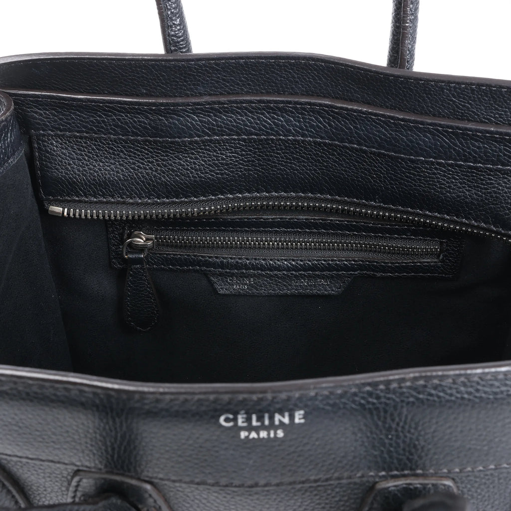 CELINE Luggage Micro Leather Handbag in Black
