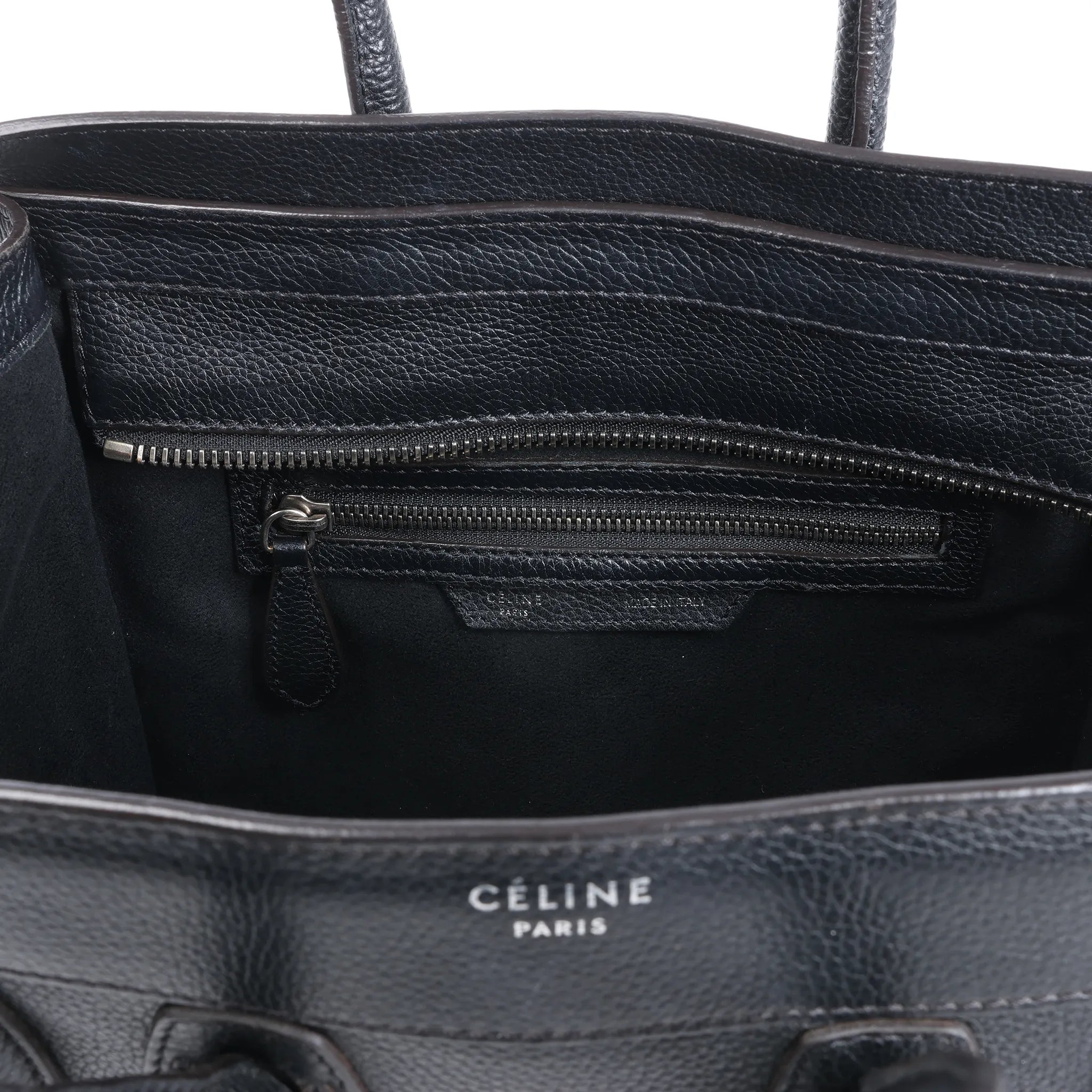 CELINE Luggage Micro Leather Handbag in Black