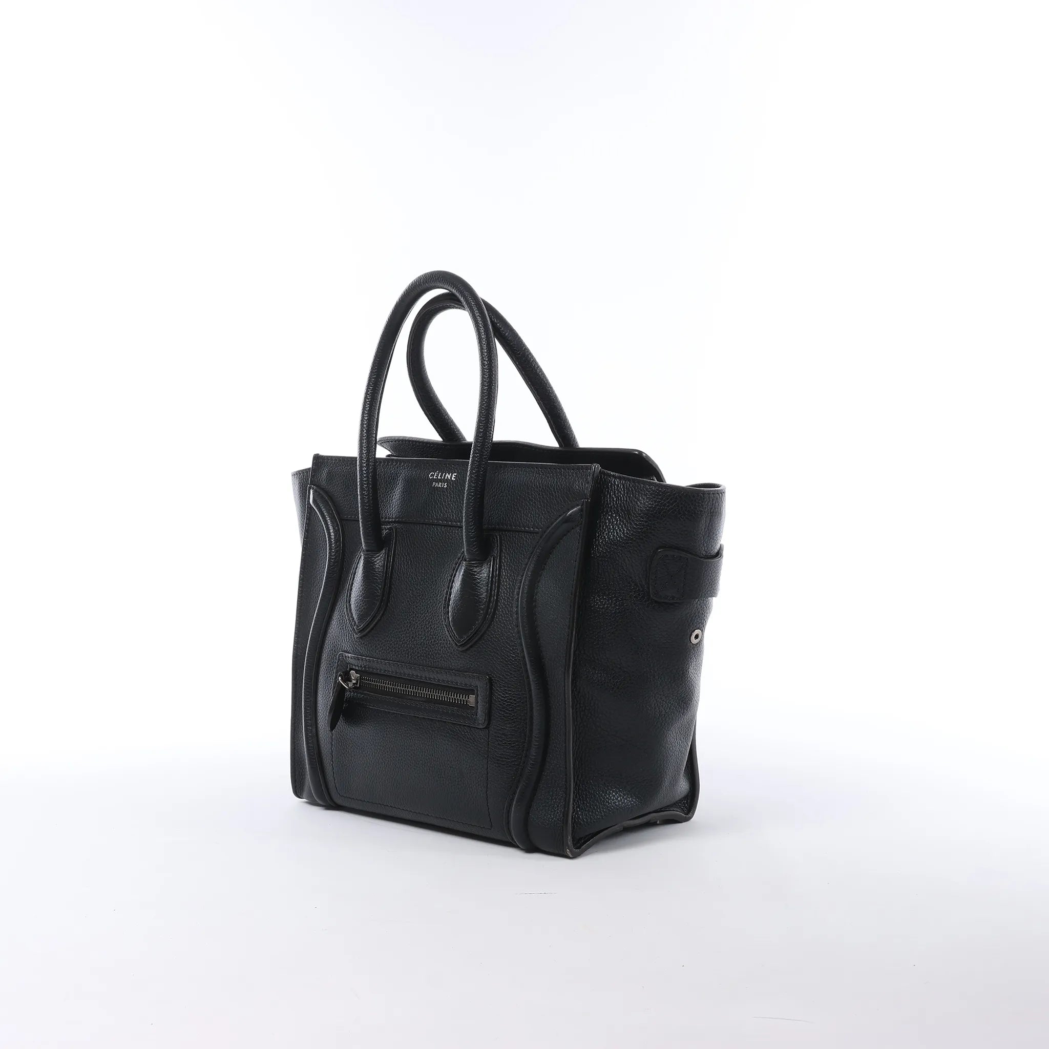 CELINE Luggage Micro Leather Handbag in Black