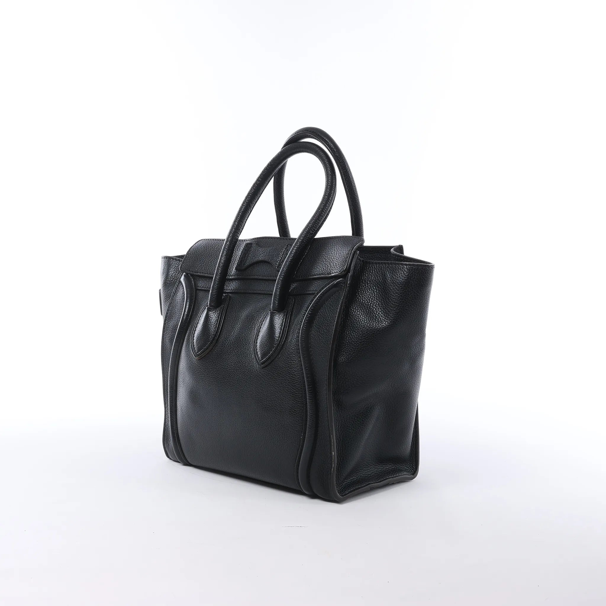 CELINE Luggage Micro Leather Handbag in Black