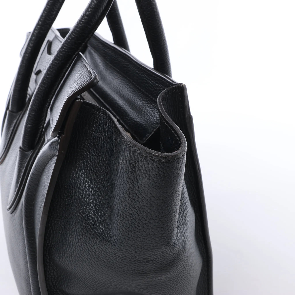 CELINE Luggage Micro Leather Handbag in Black