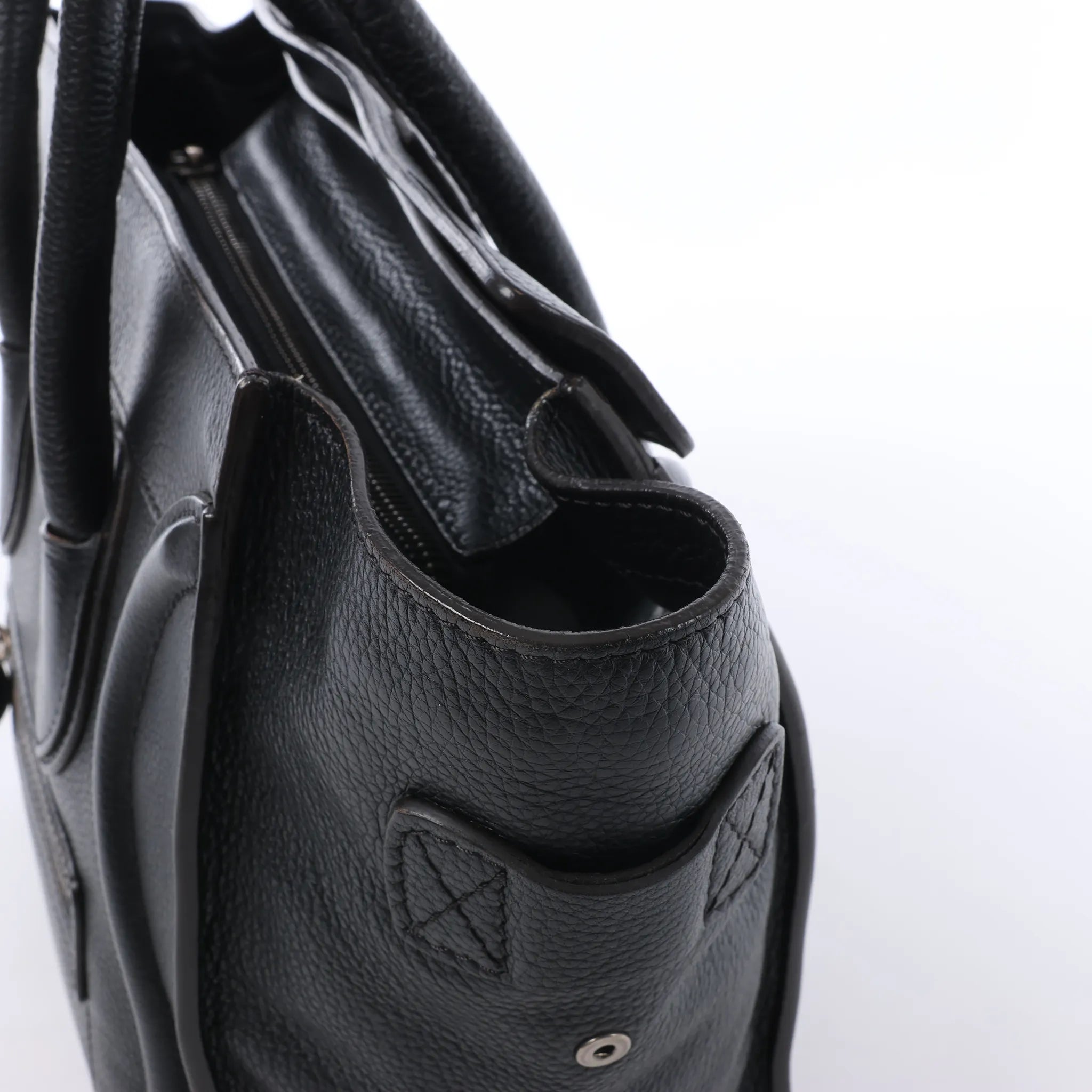 CELINE Luggage Micro Leather Handbag in Black