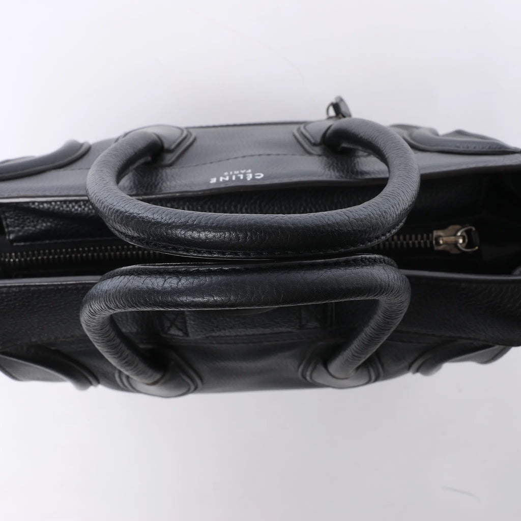 CELINE Luggage Micro Leather Handbag in Black