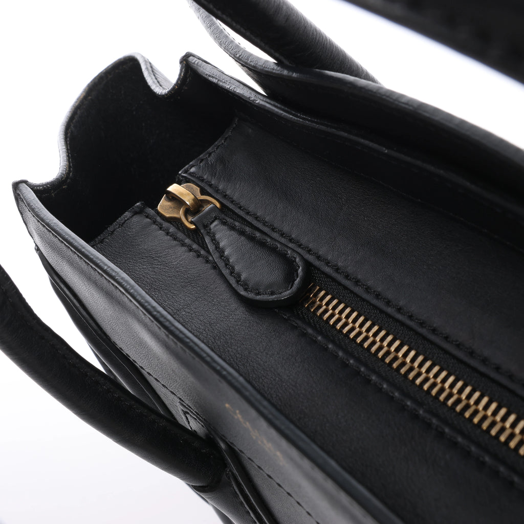Bolso de mano Celine Luggage Micro Leather x Suede en negro y blanco