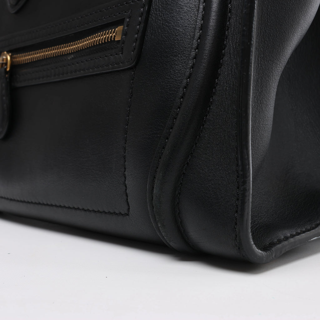 Bolso de mano Celine Luggage Micro Leather x Suede en negro y blanco