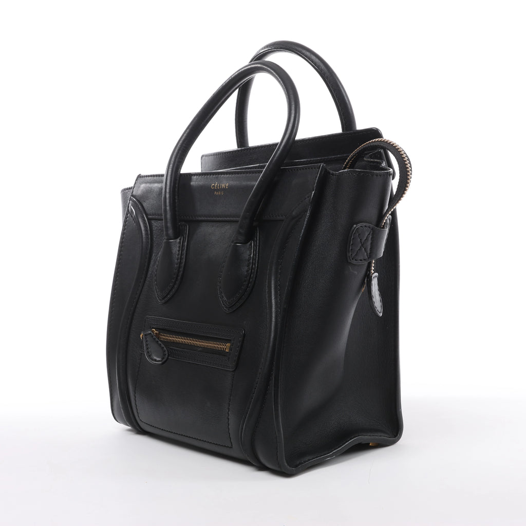 Bolso de mano Celine Luggage Micro Leather x Suede en negro y blanco