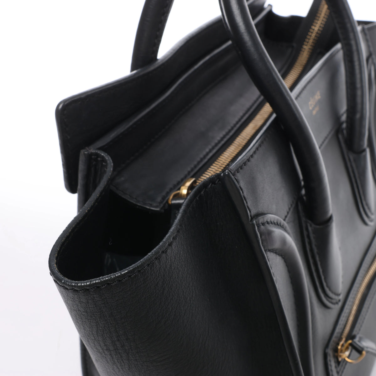 Bolso de mano Celine Luggage Micro Leather x Suede en negro y blanco