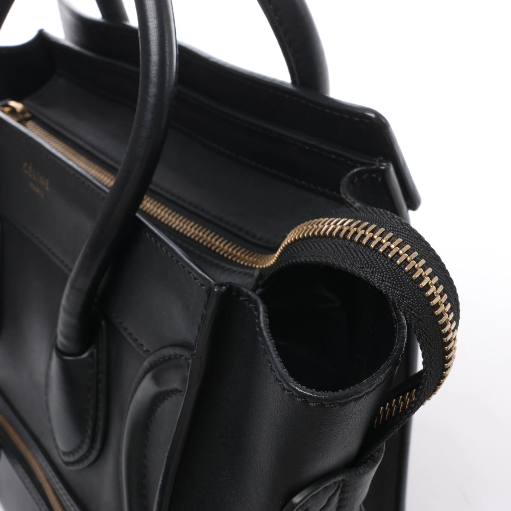 Bolso de mano Celine Luggage Micro Leather x Suede en negro y blanco