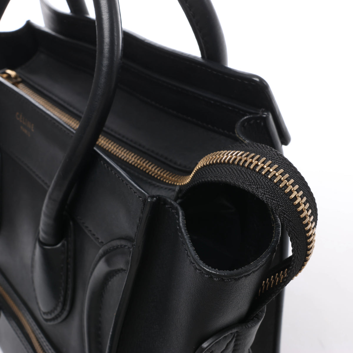 Bolso de mano Celine Luggage Micro Leather x Suede en negro y blanco