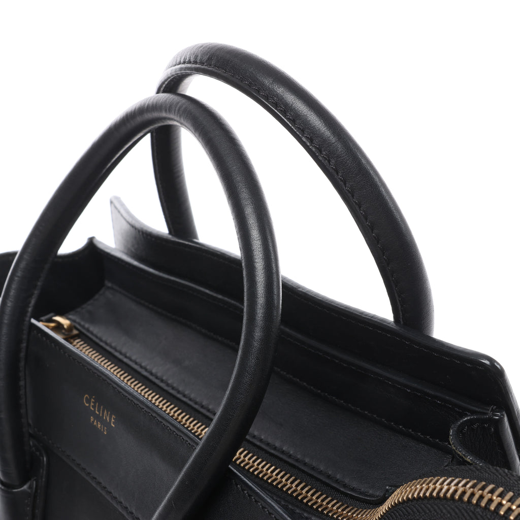 Bolso de mano Celine Luggage Micro Leather x Suede en negro y blanco