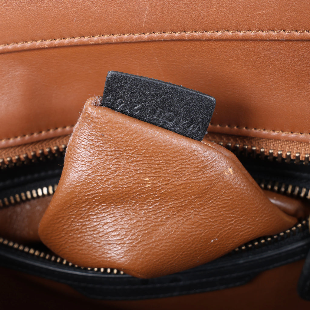 Celine Luggage Micro Shopper Leather Handbag in Black and Brown