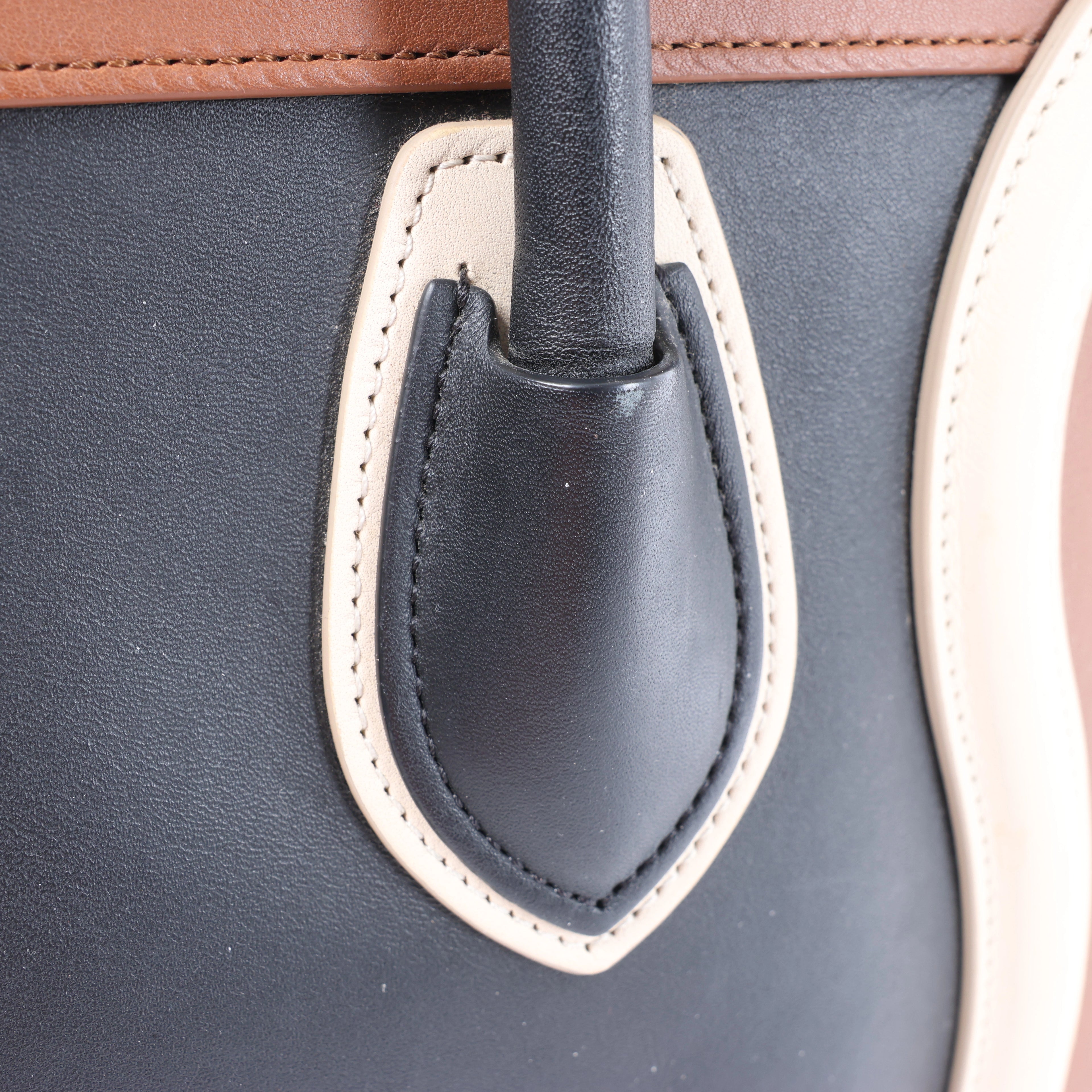 Celine Luggage Micro Shopper Leather Handbag in Black and Brown