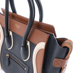 Celine Luggage Micro Shopper Leather Handbag in Black and Brown