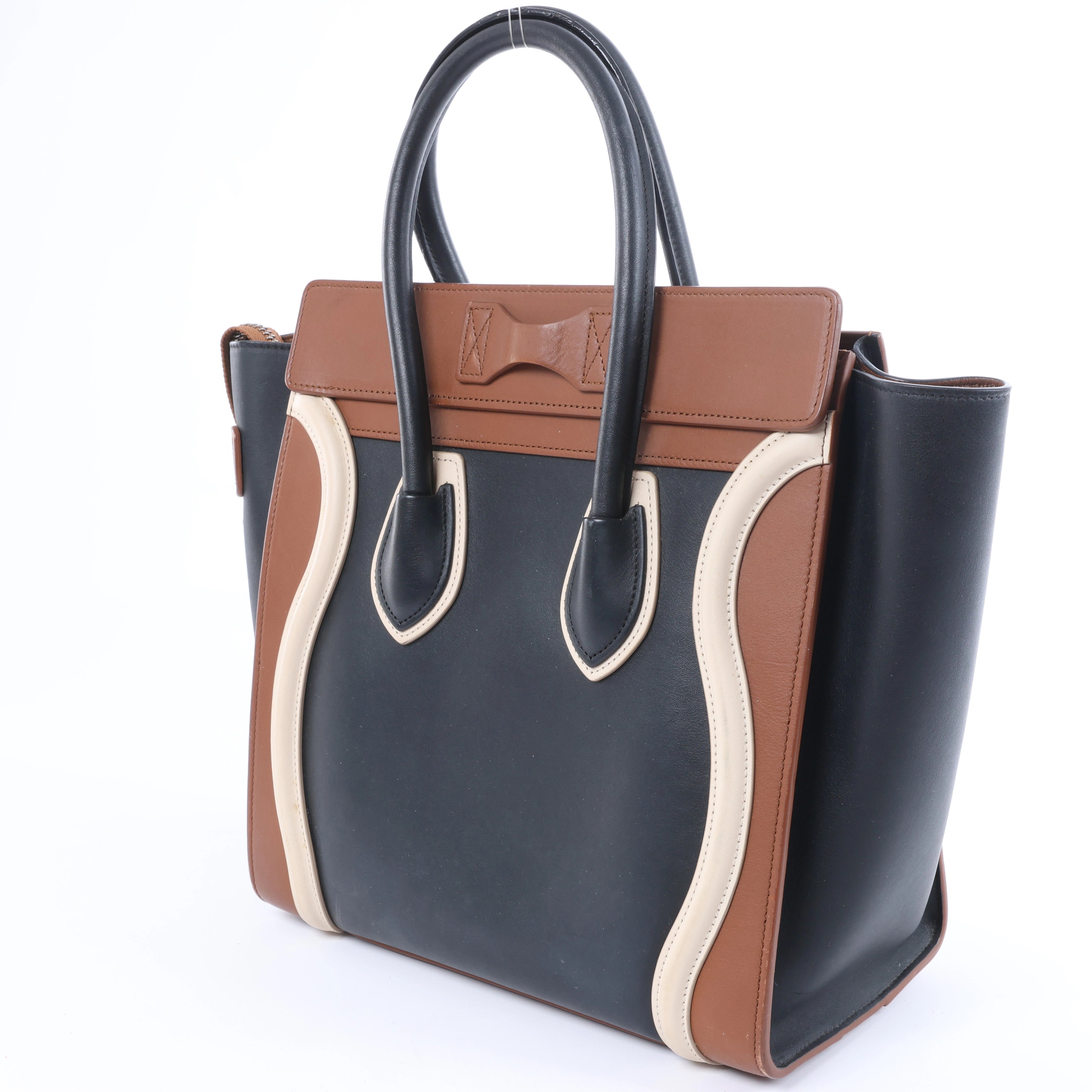 Celine Luggage Micro Shopper Leather Handbag in Black and Brown