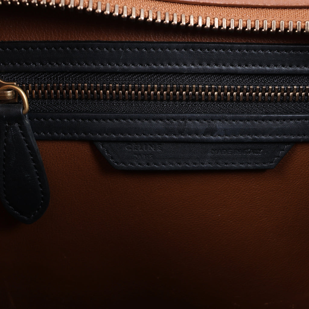 Celine Luggage Micro Shopper Leather Handbag in Black and Brown