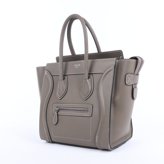 Sac à main CELINE Luggage Micro en cuir grège