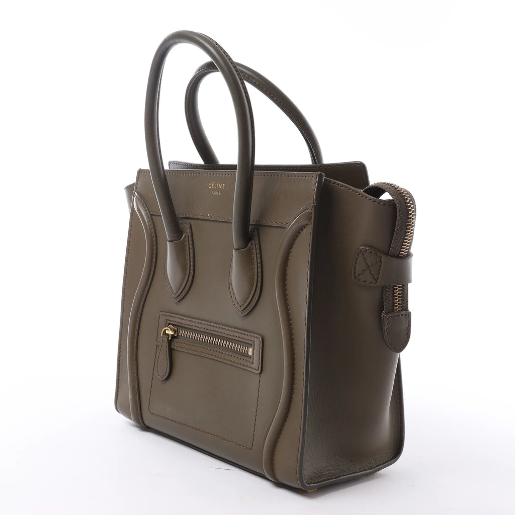 Celine Luggage Micro Leather Handbag in Khaki