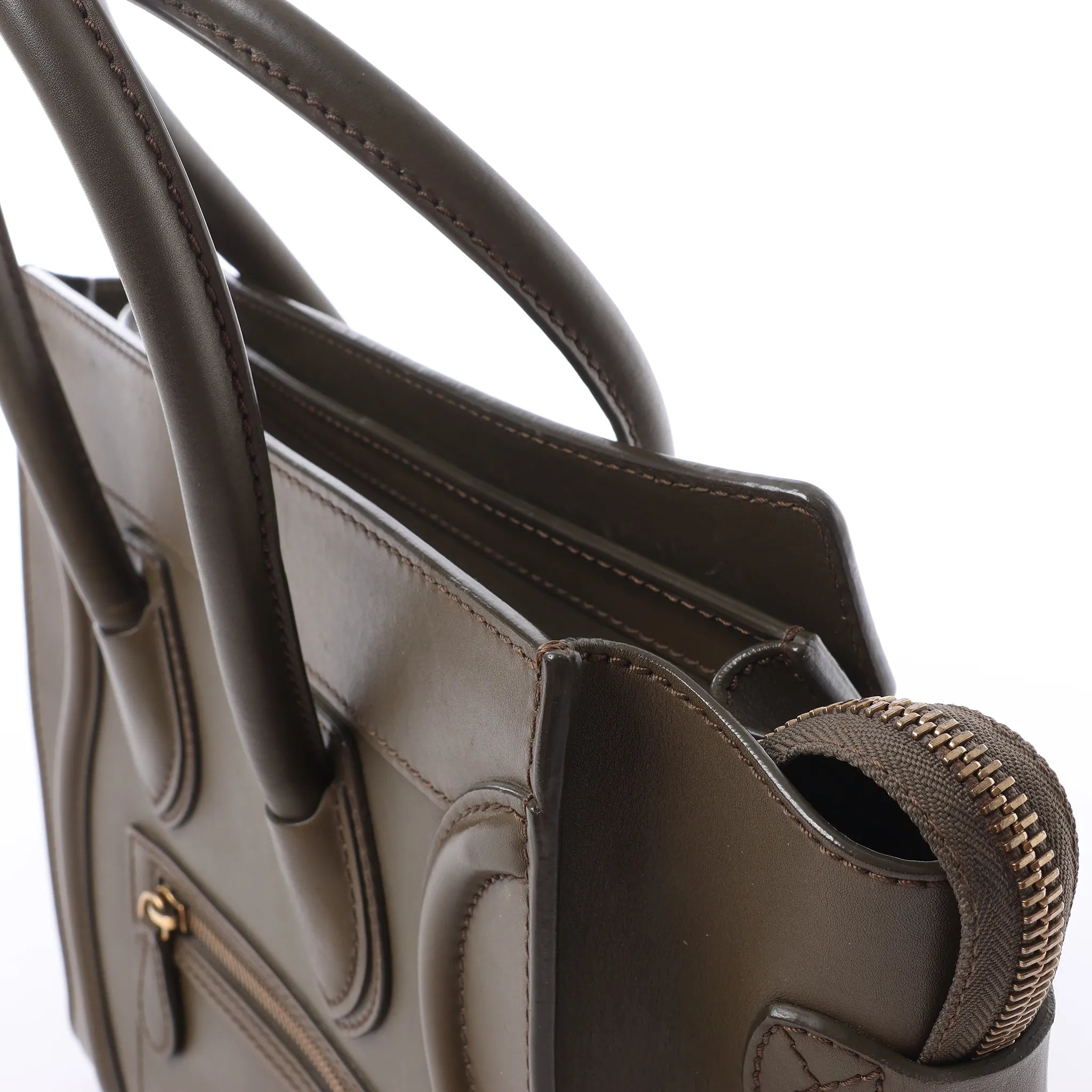 Celine Luggage Micro Leather Handbag in Khaki