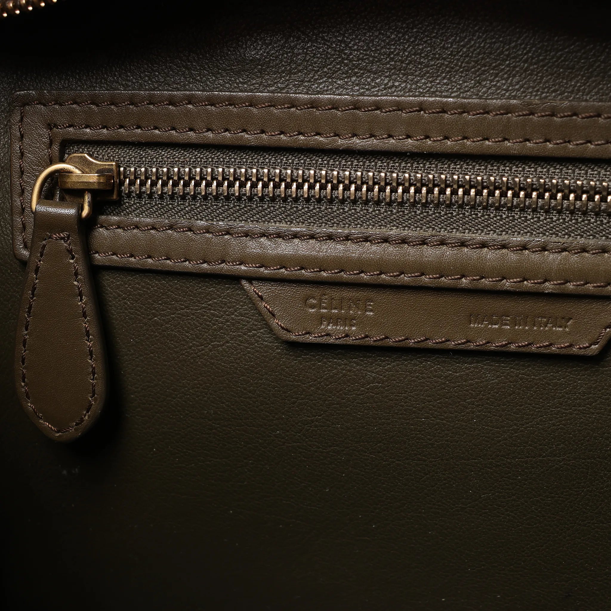 Celine Luggage Micro Leather Handbag in Khaki