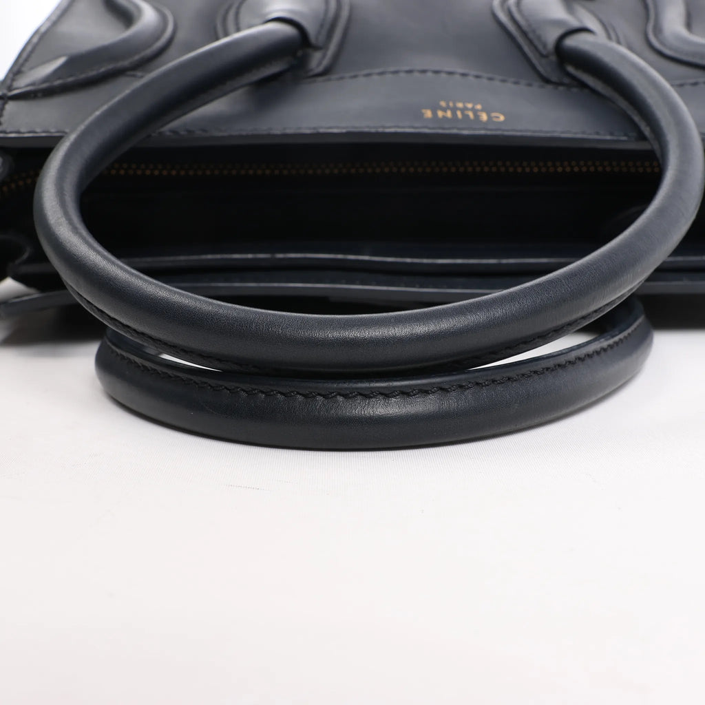 Celine Luggage Micro Leather Handbag in Navy Blue