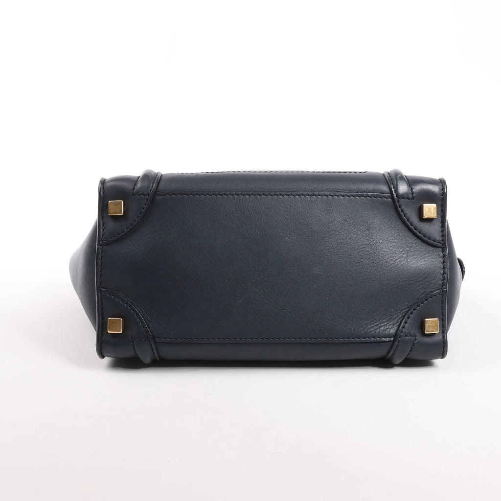 Celine Luggage Micro Leather Handbag in Navy Blue