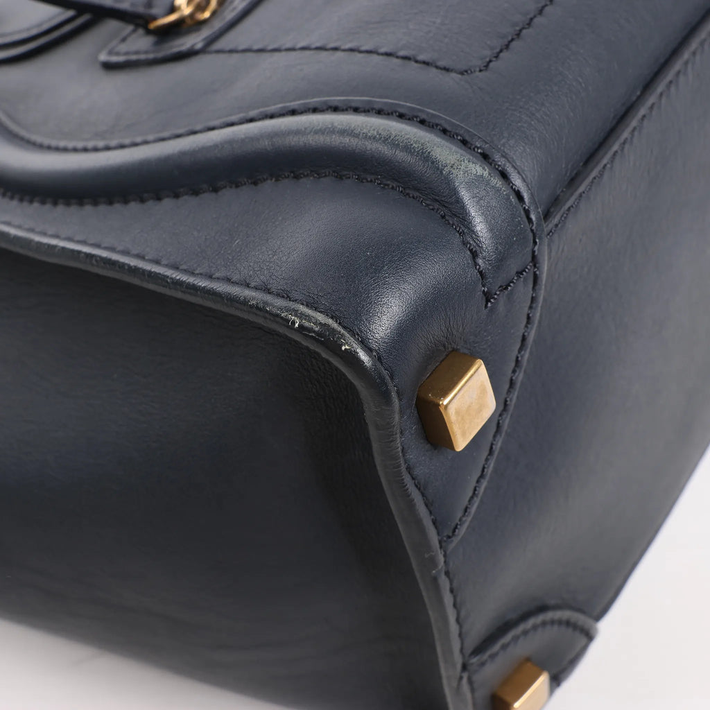 Celine Luggage Micro Leather Handbag in Navy Blue
