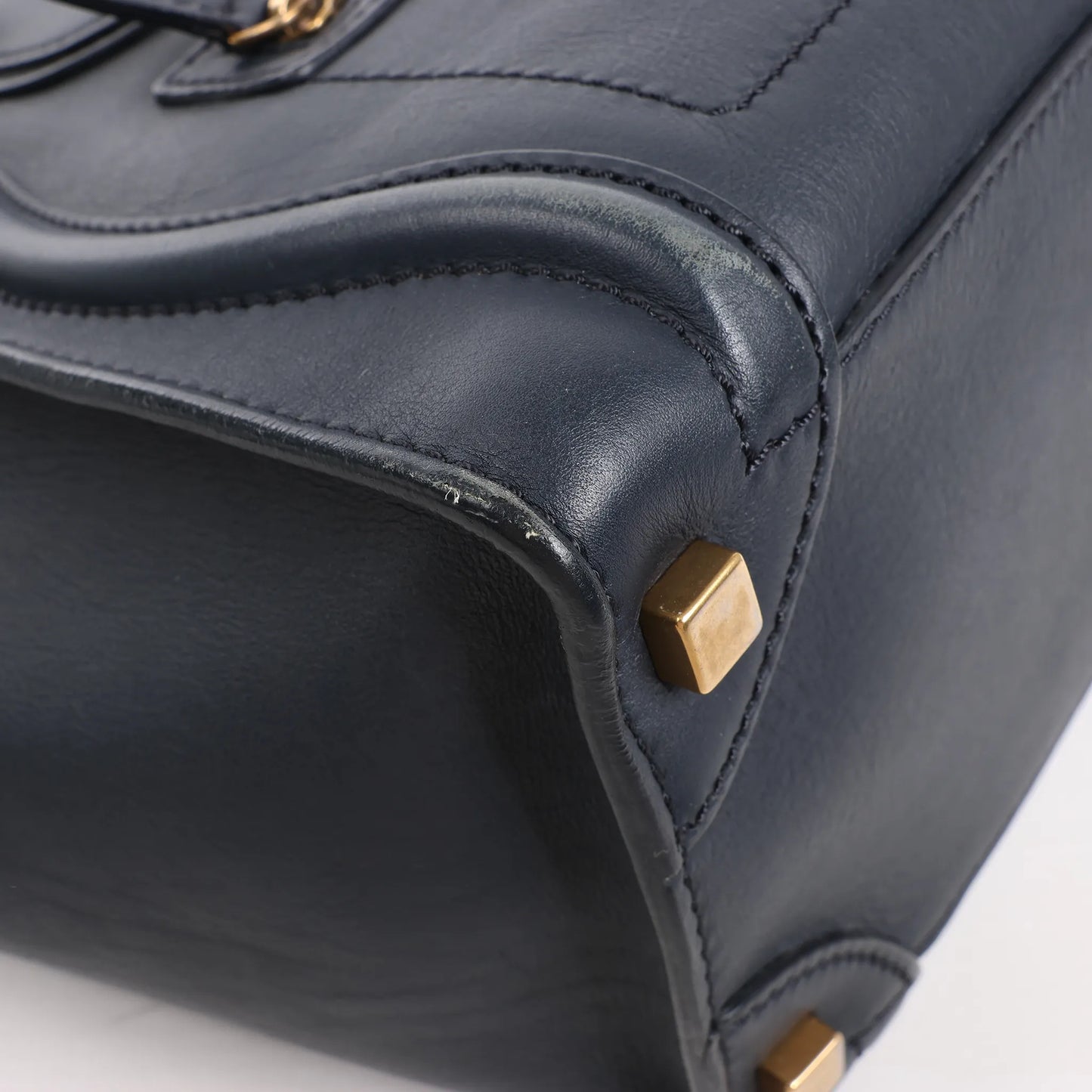 Sac à main Celine Luggage Micro en cuir bleu marine