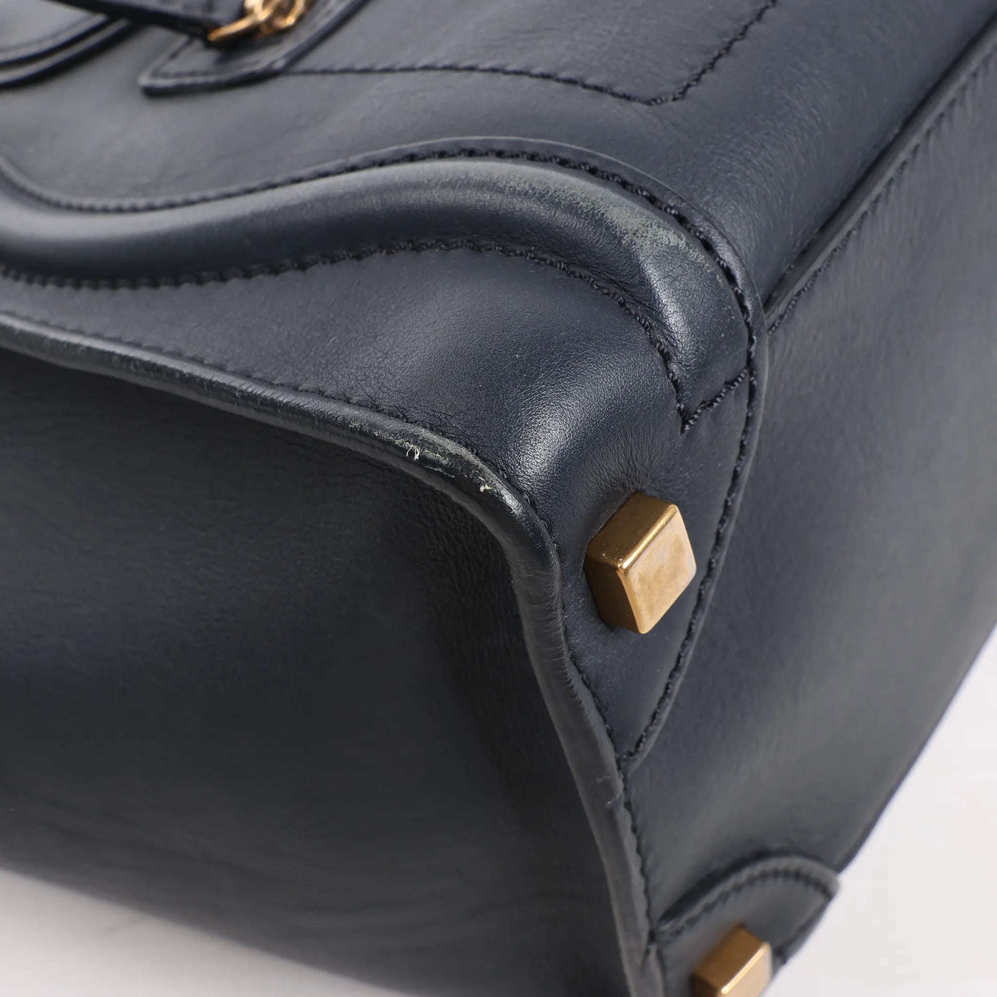 Celine Luggage Micro Leather Handbag in Navy Blue